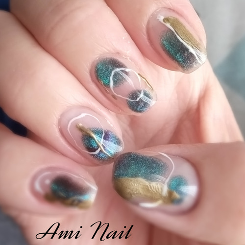 青 マグネット ニュアンス ネイル ネイルチップ（つけ爪） あみNail 