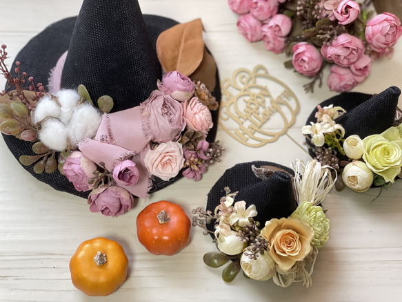 ハロウィンブラックハット✨プリザーブドフラワーアレンジ✨本物の枯れないお花インテリア✨ハロウィンお飾り帽子 1枚目の画像