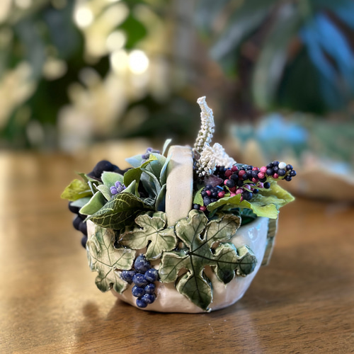 フルーツてんこ盛り〜手作り陶器の野葡萄バスケット その他インテリア