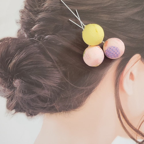 珊瑚 ちりめん玉 つまみ細工髪飾り 成人式 卒業式 結婚式 七五三 着物