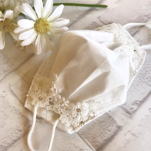 可憐なシクラメンレース スワロ＆パール付2wayマスクカバー 結婚式  