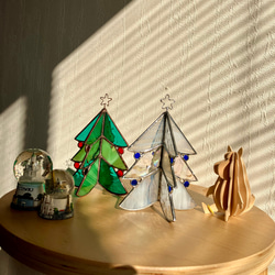 ステンドグラスのスノークリスマスツリー【受注制作】 1枚目の画像
