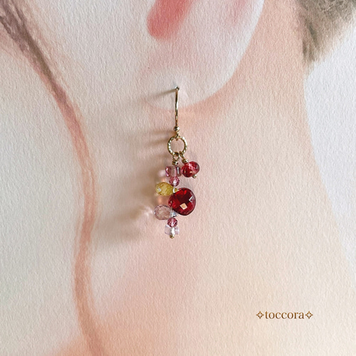 天然石と14kgf ꕤ*.ﾟフックピアス〜華やかロードライトガーネットと  