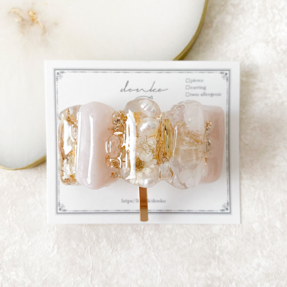 レジンヘアゴムかすみ草天然石ローズクォーツ韓国