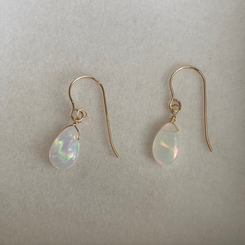 14kgf  AAA【プレシャスオパール ネームオーダー　ピアス】 Precious Opal Hoop design Threader Earrings プレシャス