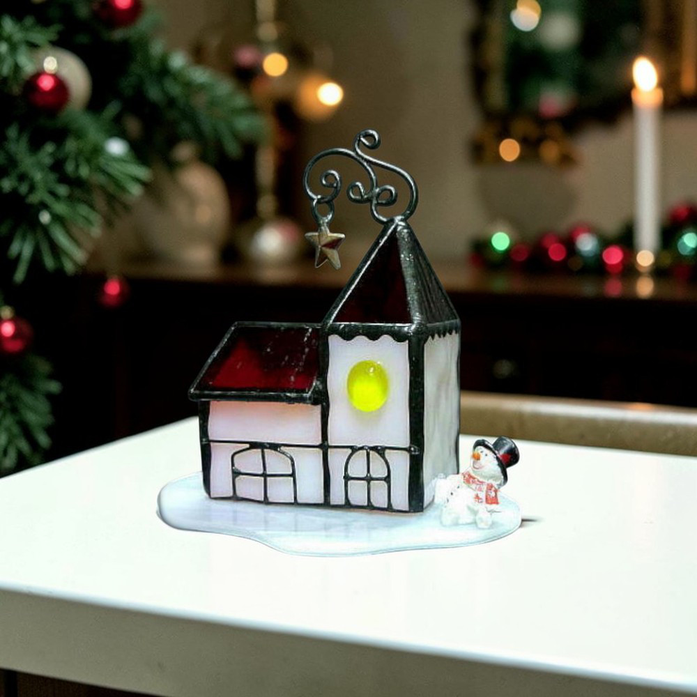 house クリスマス教会 LEDキャンドル ステンドグラス