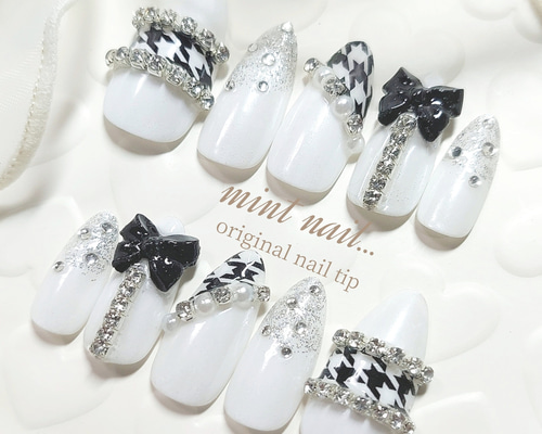 千鳥柄 ♡ネイルチップ 韓国 韓国ネイル ピンク ガーリー 成人式 前