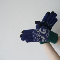 スマホ対応手袋と靴下3足　ネイビー手袋セット ALCEDO【冬支度ハンドメイド2022】 2枚目の画像