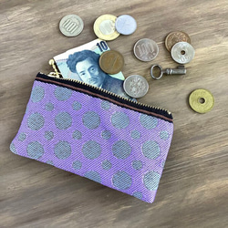 畳縁　零錢包　名片夾　波爾卡圓點　霧泡　淡紫色和灰色 第1張的照片
