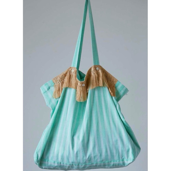 cotton stripe bag (green) 1枚目の画像