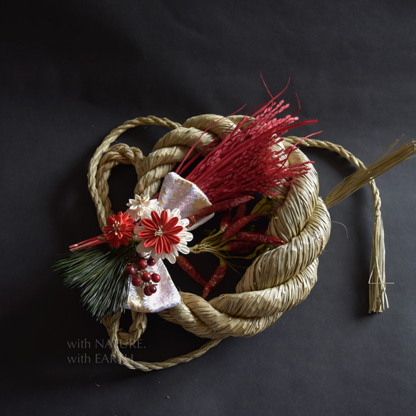 New year Wreath. UNRYU,RW_0722　- つまみ細工のしめ縄飾り 5枚目の画像