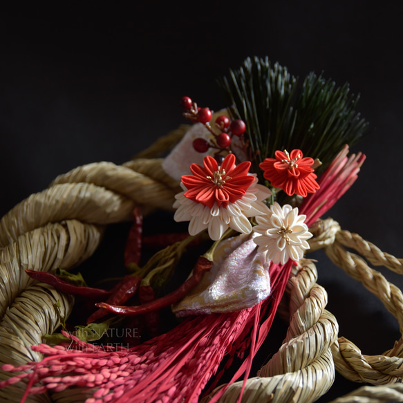 New year Wreath. UNRYU,RW_0722　- つまみ細工のしめ縄飾り 3枚目の画像
