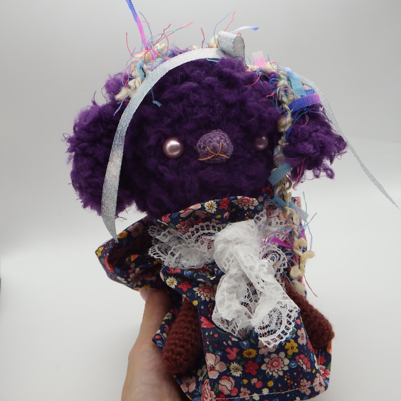 【あみぐるみ】紫色うさぎ　ロップイヤー　ロココ調ドレス　甘い子【208】 5枚目の画像