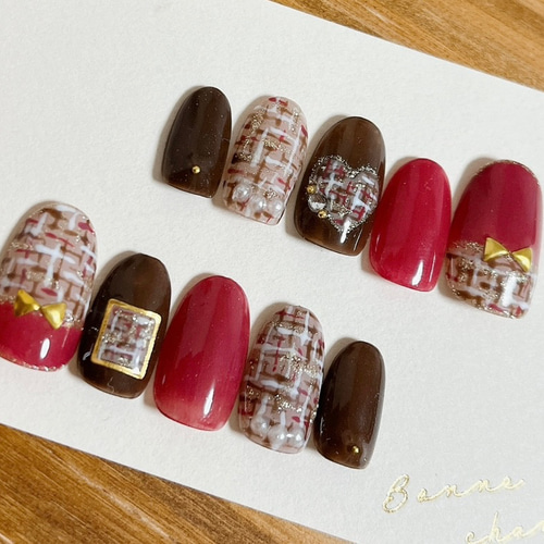 ♡ブラウンツイードネイル♡ ネイルチップハンドメイド
