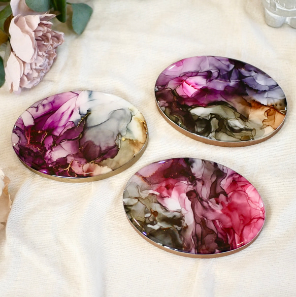 アルコールインクアート　深みのあるカラー　オーバルプレート　アートレジンコーティング　3枚セット        Ω 人気・おすすめ｜使いやすい・旅行におすすめ 品質保証 全国発送