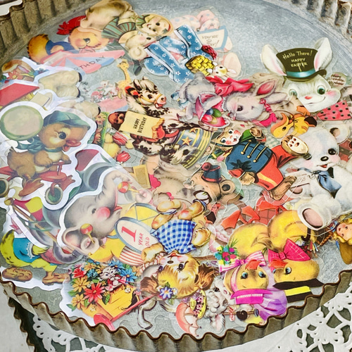 ヴィンテージグリーティングカードアニマルシールアソート20枚入（クマ