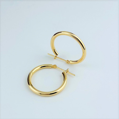 K18 18金 2×20mm フープピアス 【日本製・本物 刻印入り