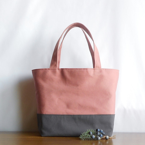 ローズピンク×ダークグレー）帆布ツートンカラーのB5サイズの