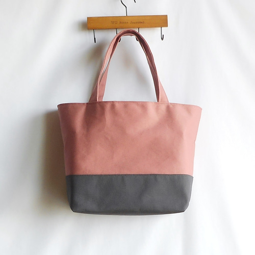 ローズピンク×ダークグレー）帆布ツートンカラーのB5サイズの