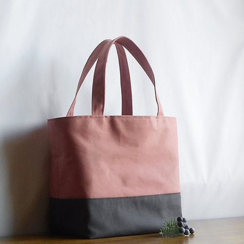 ローズピンク×ダークグレー）帆布ツートンカラーのB5サイズの