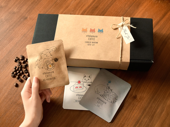 1日猫ちゃんコーヒーギフトBOX(ドリップバッグ15袋入り(3種類×各5袋))自家焙煎珈琲/ギフト/ドリップコーヒー 14枚目の画像