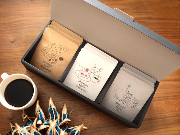 1日猫ちゃんコーヒーギフトBOX(ドリップバッグ15袋入り(3種類×各5袋))自家焙煎珈琲/ギフト/ドリップコーヒー 16枚目の画像