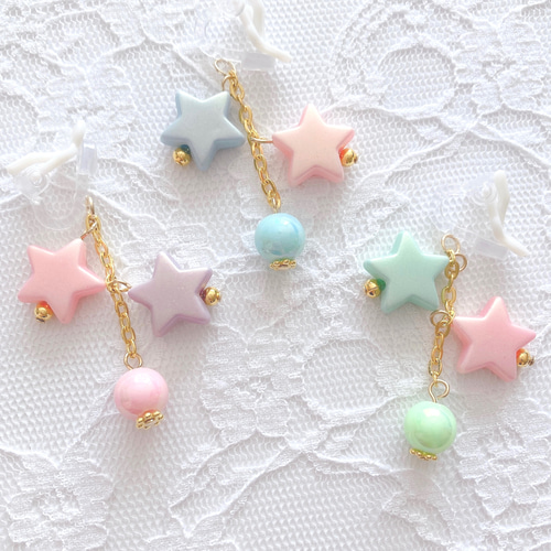 子供 ビーズ イヤリング ☆お星様☆ 子供 ビーズ イヤリング ☆お星様☆