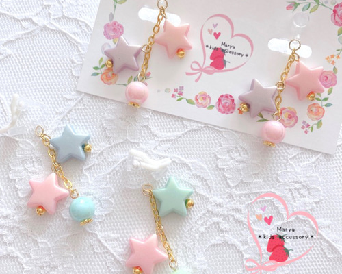 子供 ビーズ イヤリング ☆お星様☆ a479c4850ce589a797590544b503c9