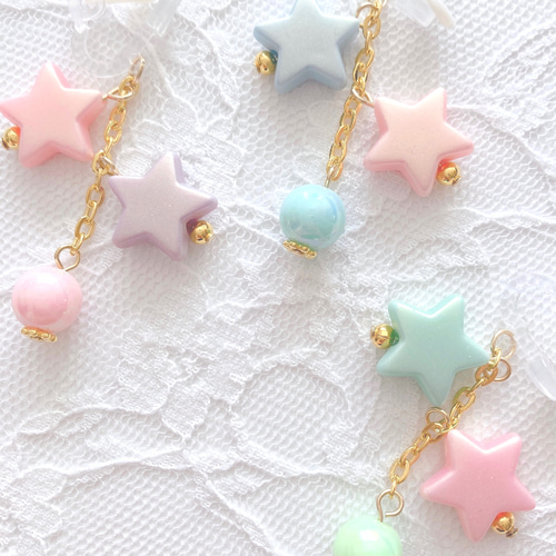 子供 ビーズ イヤリング ☆お星様☆ くすみカラーお星さま☆*°キッズイヤリング(キッズ・イヤリング