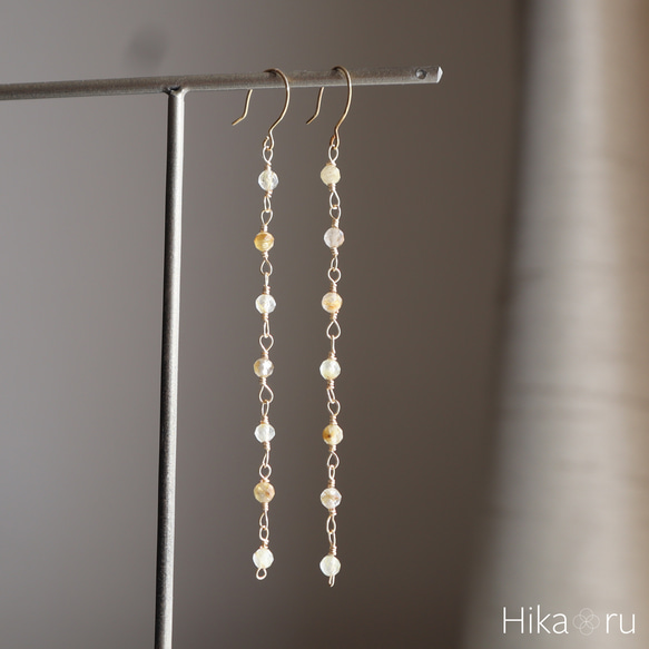 ルチルクォーツAA++シンプルロングピアス 2枚目の画像
