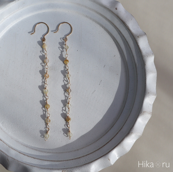 ルチルクォーツAA++シンプルロングピアス 1枚目の画像