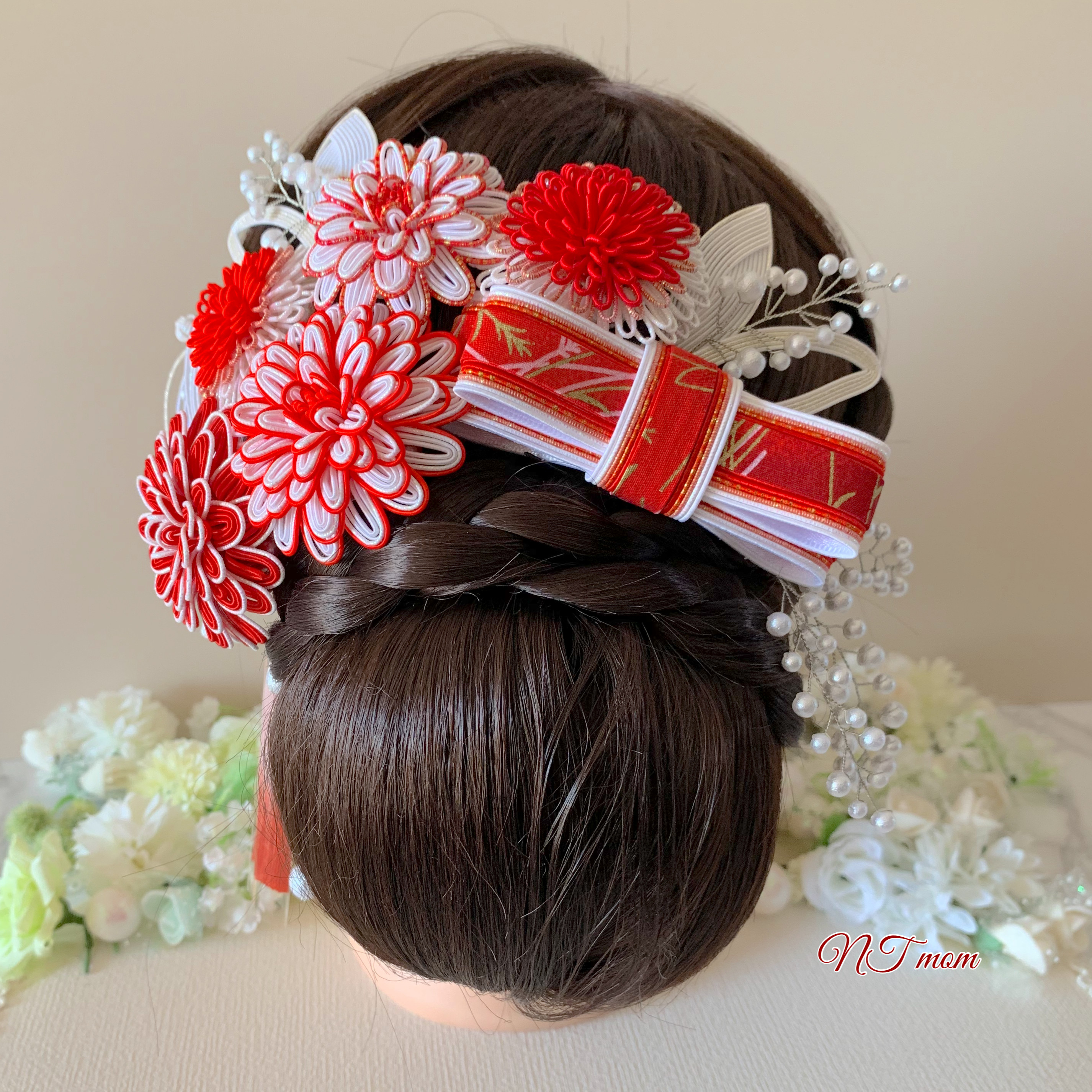 成人式卒業式結婚式・和装水引髪飾り・11点セット・紅朱