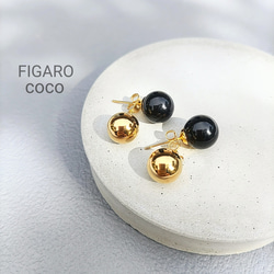 【FIGARO coco】つけっぱなしOK♡ブラックオニキス×サージカルステンレス 2wayピアス／SUS316L／ 1枚目の画像