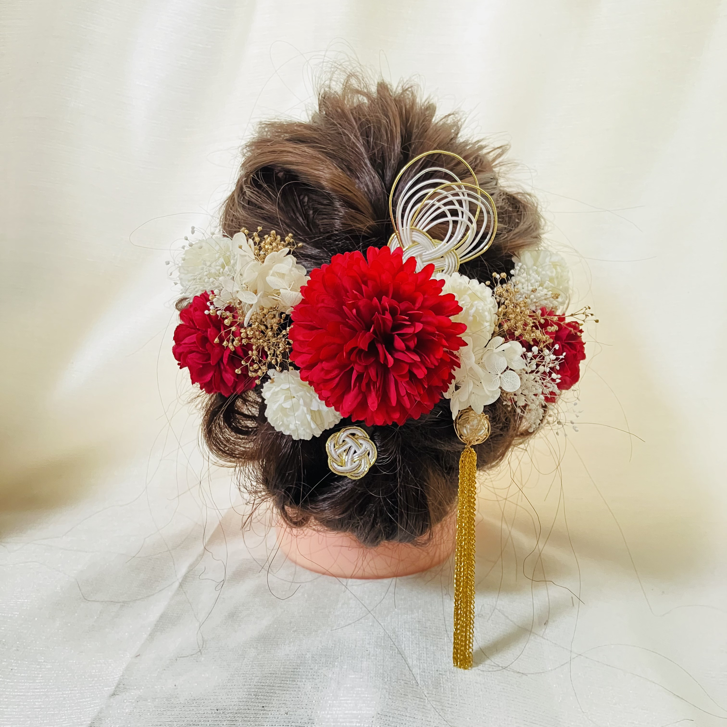 揺れるパール簪【成人式髪飾り】【結婚式髪飾り】【卒業式髪飾り】【ウェディング】簪　水引　金箔　振袖　袴　チュール　成人式