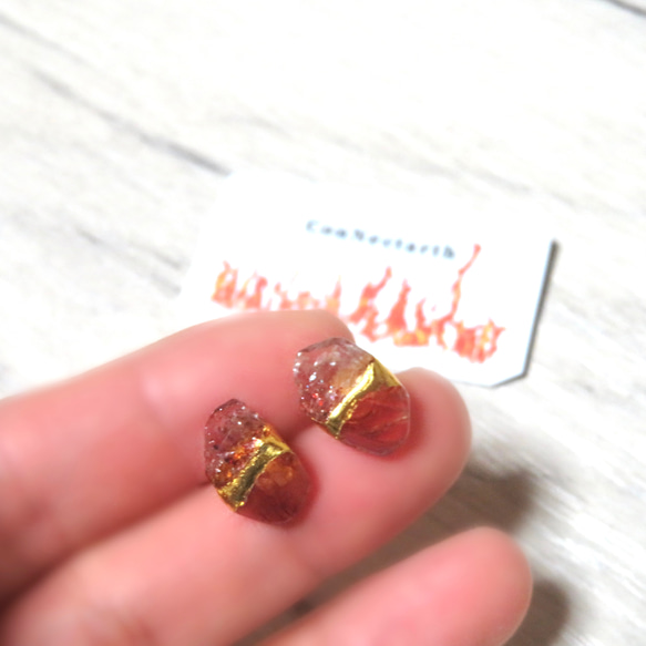 炎舞＊Tibet Andesin×Fire Quartz＊金継ぎピアス／M size 7枚目の画像