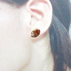 炎舞＊Tibet Andesin×Fire Quartz＊金継ぎピアス／M size 4枚目の画像