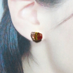 炎舞＊Tibet Andesin×Fire Quartz＊金継ぎピアス／M size 5枚目の画像