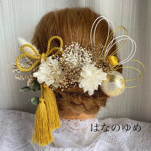 ドライフラワー髪飾り プリザーブドフラワー ヘッドドレス 水引 