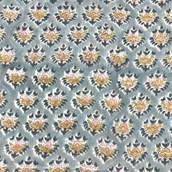 【50cm単位】グレーピンクイエローフラワーA　インド　ハンドブロックプリント生地　テキスタイル 3枚目の画像