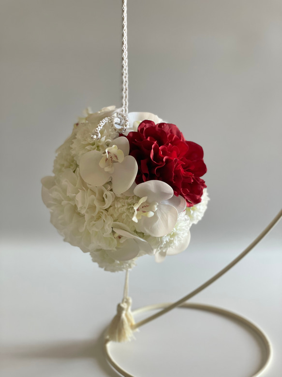 和婚 和装 紅白ボールブーケ 6枚目の画像