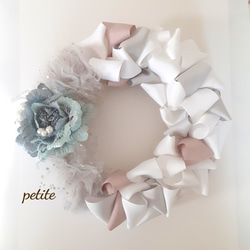 シャビーカラー ribbon wreath リボン&フラワー グリーン 1枚目の画像