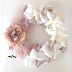 シャビーカラー ribbon wreath リボン&フラワー ピンク 1枚目の画像