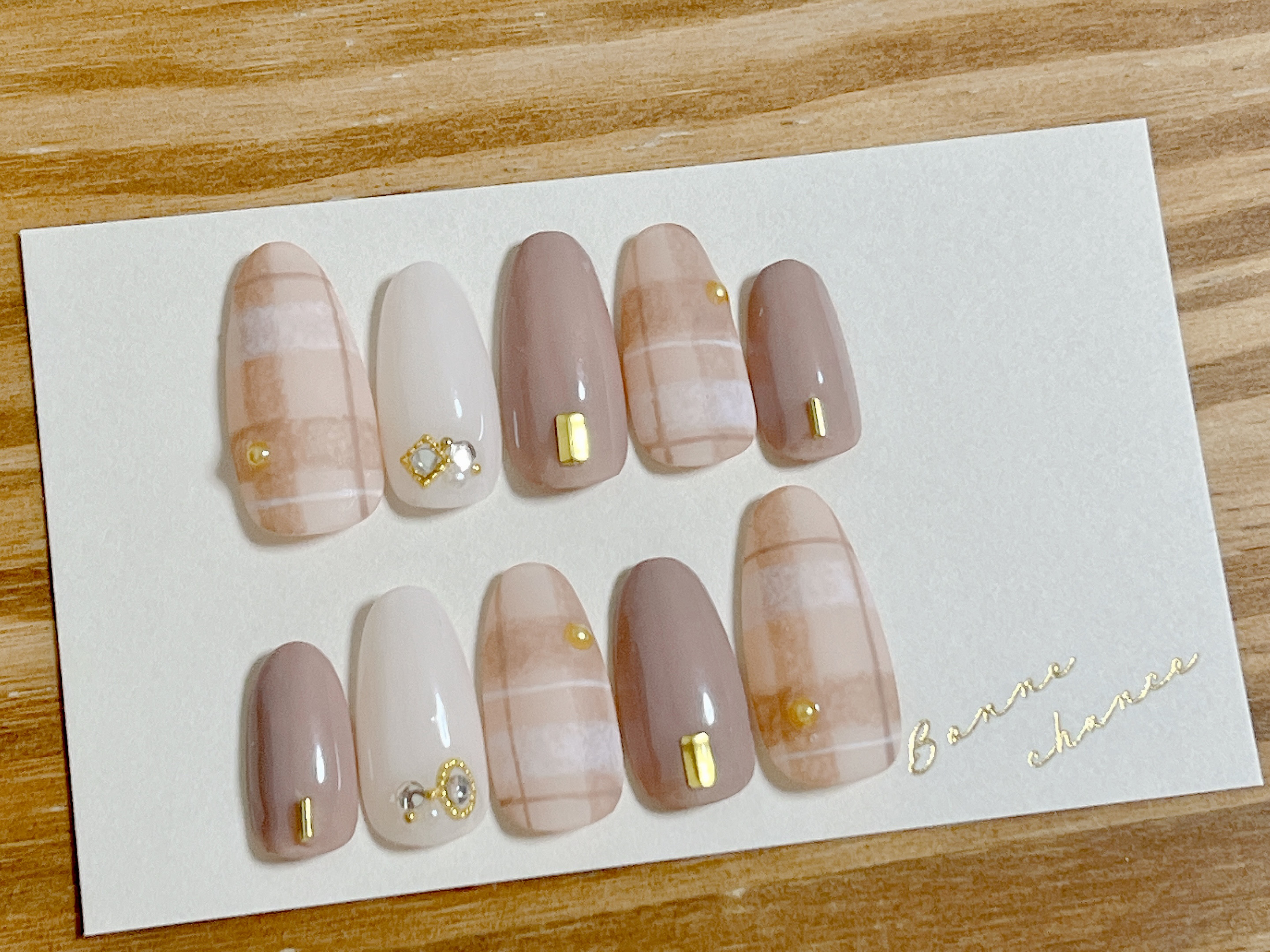 ネイルチップ/チェックネイル/秋ネイル/冬ネイル/マットネイル