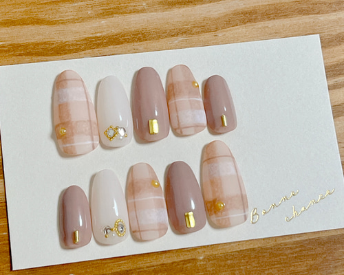 No.039】ネイルチップ♡キルティングネイル♡ツイードネイル♡マット