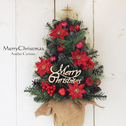 壁掛けクリスマスツリー＜アーティフィシャルフラワー＞ポインセチア