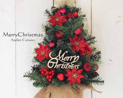 特大✨クリスマス縦長リース✨赤バラプリザ＆ポインセチア＆バラ（アーティフィシャル 4635c068ed96a56afb892a0415d09d