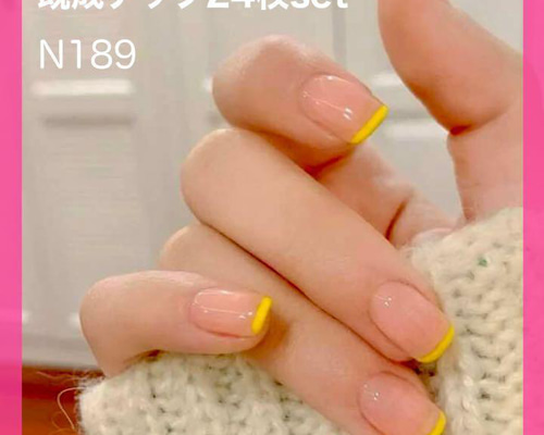 ネイルチップ パステルネイル 黄色ネイル ちゅるん チェック 量産型 スナ系 白 黄色/チェック/白/ハート/ホロ/キラキラ/黄色推し - amitea