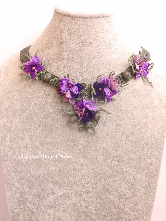 日本発送★シルクイーネオヤ・花束ネックレスチョーカー｜パープル系[202208150T]