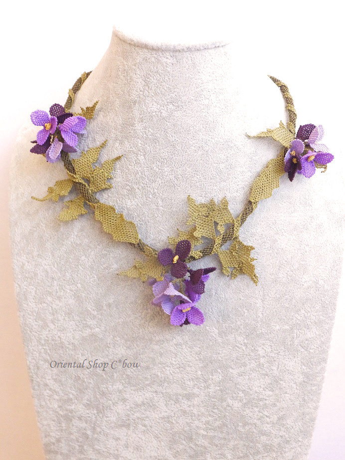 日本在庫分シルクイーネオヤネックレス｜ツルのお花｜パープル系[20221015022YT]