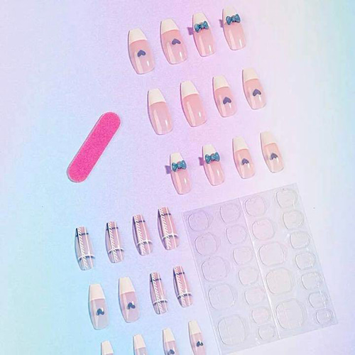 チェック×リボン ネイルチップ N222》既成ネイルチップ24枚セット リボン チェック ゆめかわ 量産型